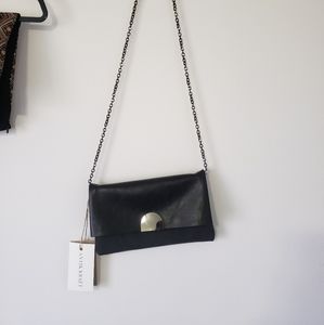 Fold Over Black Vegan Leather Crossbody